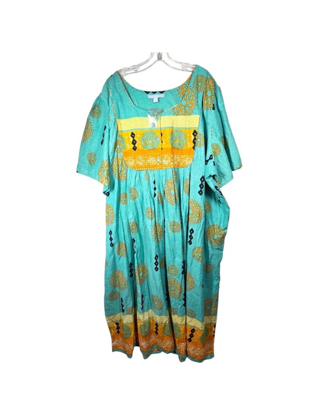 Only Necessities Kaftan Dress 5X 38/40 Blue Mumu Cotton Midi House Boho Lounger